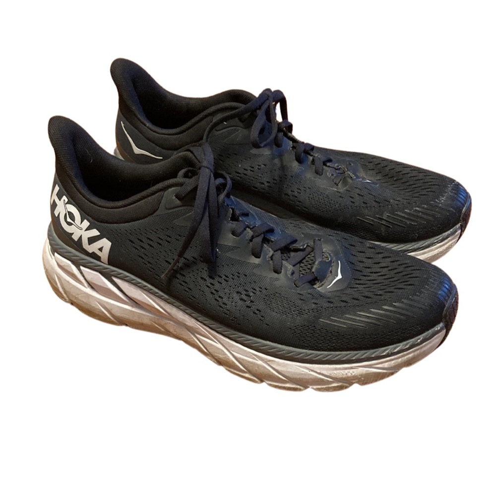 Hoka One One Womens Size 12 Clifton 7 Black White Road Running Training Shoes